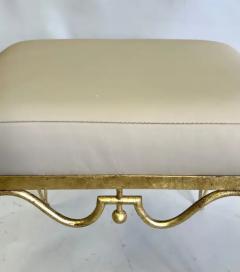 Ren Drouet Rare French Mid Century Gilt Wrought Iron Stool Bench by Rene Drouet - 3673280