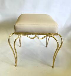 Ren Drouet Rare French Mid Century Gilt Wrought Iron Stool Bench by Rene Drouet - 3673282