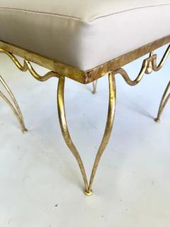 Ren Drouet Rare French Mid Century Gilt Wrought Iron Stool Bench by Rene Drouet - 3673283