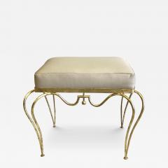 Ren Drouet Rare French Mid Century Gilt Wrought Iron Stool Bench by Rene Drouet - 3673818