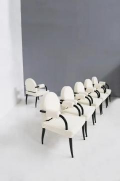 Ren Drouet Ren Drouet important set of six chairs in wood and white boucl  - 3675722