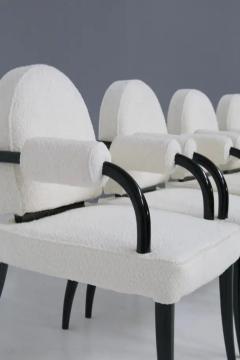 Ren Drouet Ren Drouet important set of six chairs in wood and white boucl  - 3675852