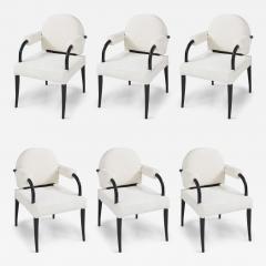 Ren Drouet Ren Drouet important set of six chairs in wood and white boucl  - 3681592