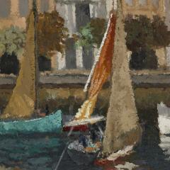 Ren Fontayne French Impressionist painting of a marina scene by Ren Fontayne - 4230904