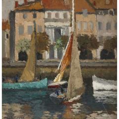 Ren Fontayne French Impressionist painting of a marina scene by Ren Fontayne - 4230906