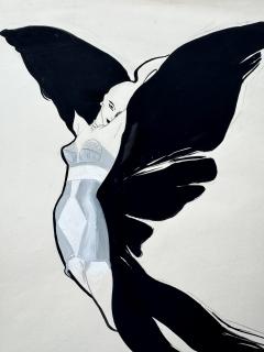 Ren Gruau Vintage Bra and Girdle Advertisement Winged Fashion Model Original Art for Sale - 4699859
