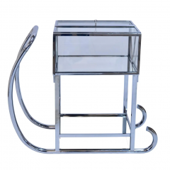Ren Herbst Chomed French Art Deco Bar Cart Sled with Glass Case with Lift by Ren Herbst - 2746215