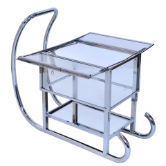 Ren Herbst Chomed French Art Deco Bar Cart Sled with Glass Case with Lift by Ren Herbst - 2746220