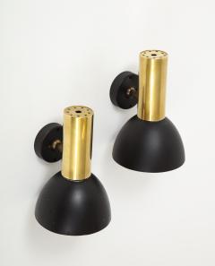 Ren Jean Caillette Pair of RJ Caillette Bronze black lacquered steel sconces France 1960s - 2277880