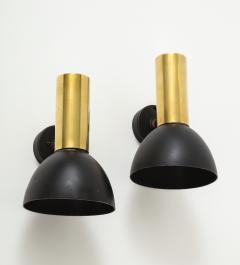 Ren Jean Caillette Pair of RJ Caillette Bronze black lacquered steel sconces France 1960s - 2277890