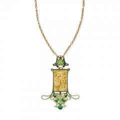Ren Lalique Lalique Co 18K Gold Peridot and Enamel Pendant Dancing Figures Pendant Necklace - 3499851