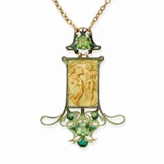 Ren Lalique Lalique Co 18K Gold Peridot and Enamel Pendant Dancing Figures Pendant Necklace - 3499853