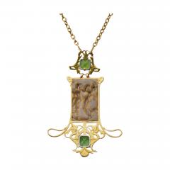 Ren Lalique Lalique Co 18K Gold Peridot and Enamel Pendant Dancing Figures Pendant Necklace - 3505400