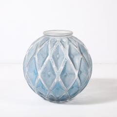 Ren Lalique Lalique Co Art Deco Smoked Cerulean Hue Frosted and Transparent Glass Vase signed Lalique - 4347388