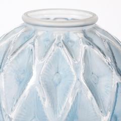 Ren Lalique Lalique Co Art Deco Smoked Cerulean Hue Frosted and Transparent Glass Vase signed Lalique - 4347389