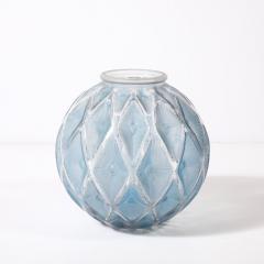 Ren Lalique Lalique Co Art Deco Smoked Cerulean Hue Frosted and Transparent Glass Vase signed Lalique - 4347391