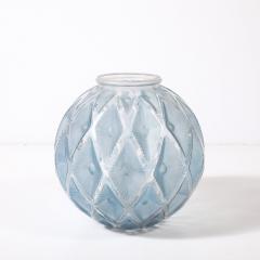 Ren Lalique Lalique Co Art Deco Smoked Cerulean Hue Frosted and Transparent Glass Vase signed Lalique - 4347392