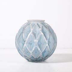 Ren Lalique Lalique Co Art Deco Smoked Cerulean Hue Frosted and Transparent Glass Vase signed Lalique - 4347393