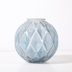 Ren Lalique Lalique Co Art Deco Smoked Cerulean Hue Frosted and Transparent Glass Vase signed Lalique - 4347394