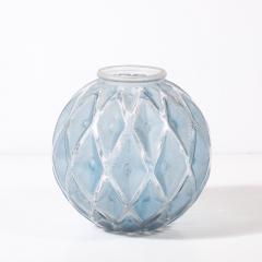 Ren Lalique Lalique Co Art Deco Smoked Cerulean Hue Frosted and Transparent Glass Vase signed Lalique - 4347401