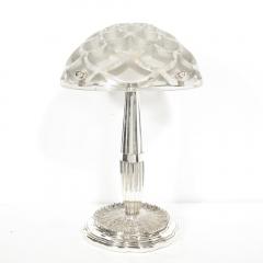 Ren Lalique Lalique Co Art Deco Style Silvered Bronze Table Lamp with Rinceaux Shade Signed by Lalique - 1802314