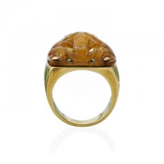 Ren Lalique Lalique Co Art Nouveau Carved Horn and Plique jour Enamel Grenouilles or Frogs Ring - 3499857