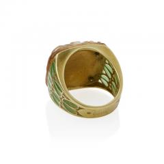 Ren Lalique Lalique Co Art Nouveau Carved Horn and Plique jour Enamel Grenouilles or Frogs Ring - 3499860