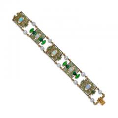 Ren Lalique Lalique Co Art Nouveau Plique jour Enamel Opal and Pearl Thistle of Lorraine Bracelet - 3499866