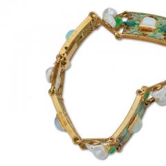 Ren Lalique Lalique Co Art Nouveau Plique jour Enamel Opal and Pearl Thistle of Lorraine Bracelet - 3499867