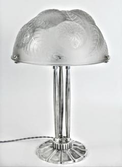 Ren Lalique Lalique Co French Art Deco Table Lamp Signed by R Lalique Dahlias  - 3941080
