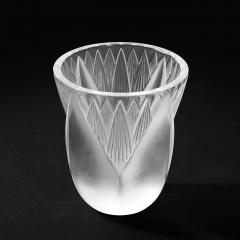 Ren Lalique Lalique Co Mid Century Modernist Frosted Crystal Thebes Vase signed Lalique - 4623107