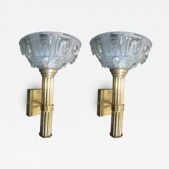 Ren Lalique Lalique Co Pair of Large French Mid Century Modern Torch Sconces Attributed to Ren Lalique - 1845772