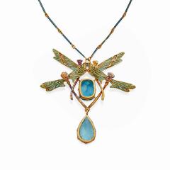 Ren Lalique Lalique Co Plique jour Enamel and Aquamarine Four Dragonflies Pendant Necklace - 3451932