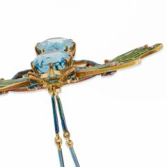 Ren Lalique Lalique Co Plique jour Enamel and Aquamarine Four Dragonflies Pendant Necklace - 3451933