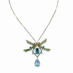 Ren Lalique Lalique Co Plique jour Enamel and Aquamarine Four Dragonflies Pendant Necklace - 3451934