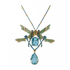 Ren Lalique Lalique Co Plique jour Enamel and Aquamarine Four Dragonflies Pendant Necklace - 3453101