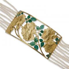 Ren Lalique Lalique Co Ren Lalique Art Nouveau 18K Gold Enamel and Seed Pearl Collier de chien - 3499812