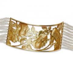 Ren Lalique Lalique Co Ren Lalique Art Nouveau 18K Gold Enamel and Seed Pearl Collier de chien - 3499813