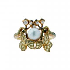 Ren Lalique Lalique Co Ren Lalique Art Nouveau Natural Pearl Diamond and Plique jour Enamel Lierre - 3505396