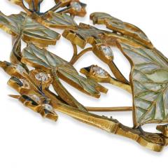 Ren Lalique Lalique Co Ren Lalique Art Nouveau Plique Jour Enamel and Diamond Lierre  - 3499809