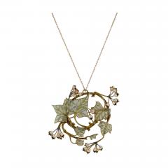 Ren Lalique Lalique Co Ren Lalique Art Nouveau Plique Jour Enamel and Diamond Lierre  - 3505392