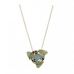 Ren Lalique Lalique Co Ren Lalique Art Nouveau Plique jour Enamel and Fire Opal Pendant Necklace - 3505395