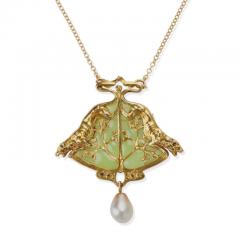Ren Lalique Lalique Co Ren Lalique Plique jour Enamel and Natural Pearl Breton Lion and Seaweed - 3499827