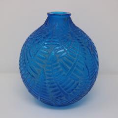 Ren Lalique Lalique Co Rene Lalique Electric Blue Glass Espalion Vase - 3923823