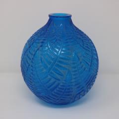 Ren Lalique Lalique Co Rene Lalique Electric Blue Glass Espalion Vase - 3923825