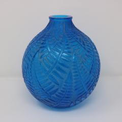 Ren Lalique Lalique Co Rene Lalique Electric Blue Glass Espalion Vase - 3923827