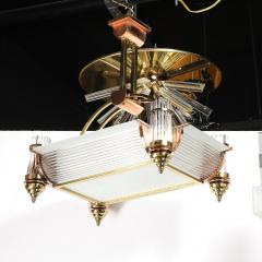 Ren Pottier Art Deco Machine Age Brass Copper Rectangular Chandelier by Ren Pottier - 4377117
