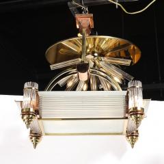 Ren Pottier Art Deco Machine Age Brass Copper Rectangular Chandelier by Ren Pottier - 4377125