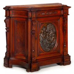Renaissance Revival Walnut and Marble Cabinet w Bronze Clodion Plaque - 4502758
