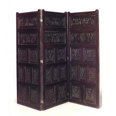 Renaissance Style Carved Oak 3 Fold Screen - 4708645